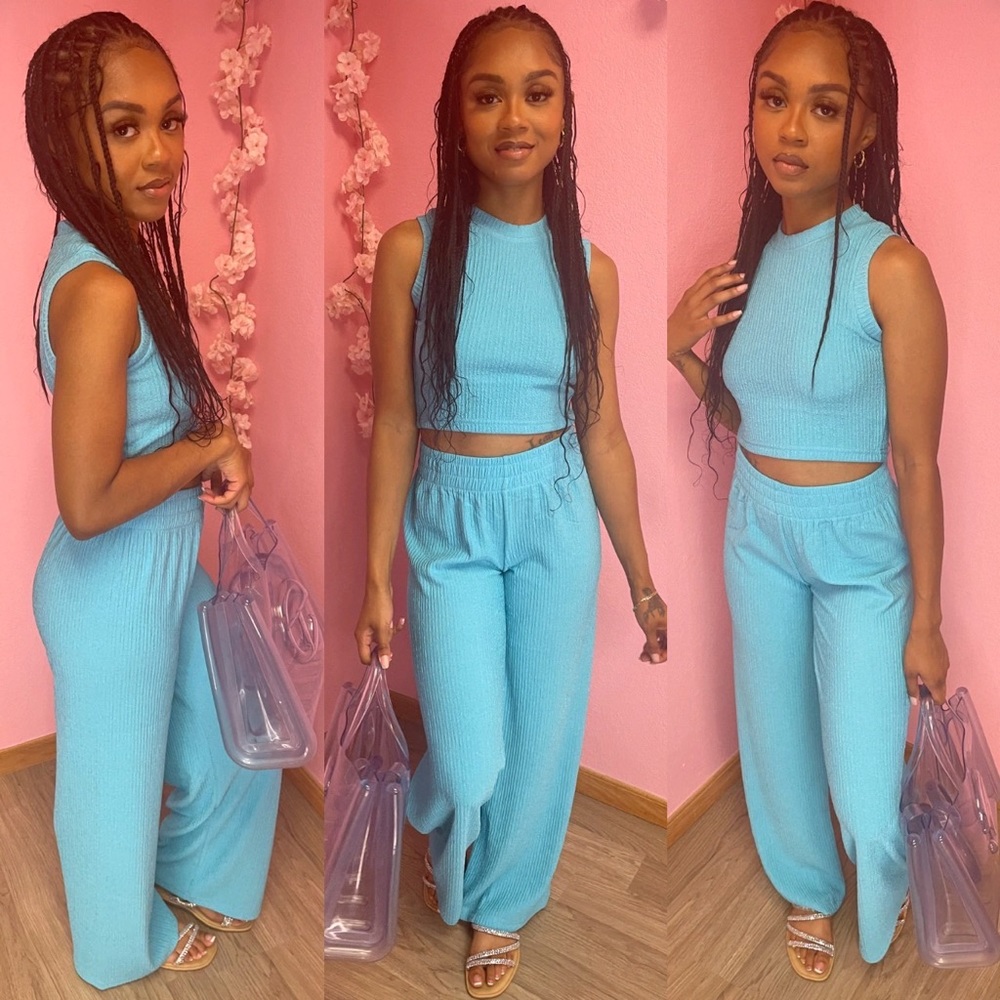 🦋 Pretty Blue Wrinkle Texture Pants Set 🦋